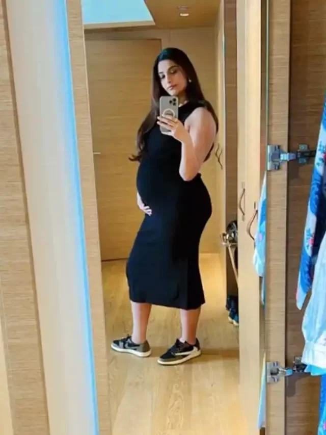 Sonam Kapoor Shows Off Baby Bump In Black Bodycon Dress